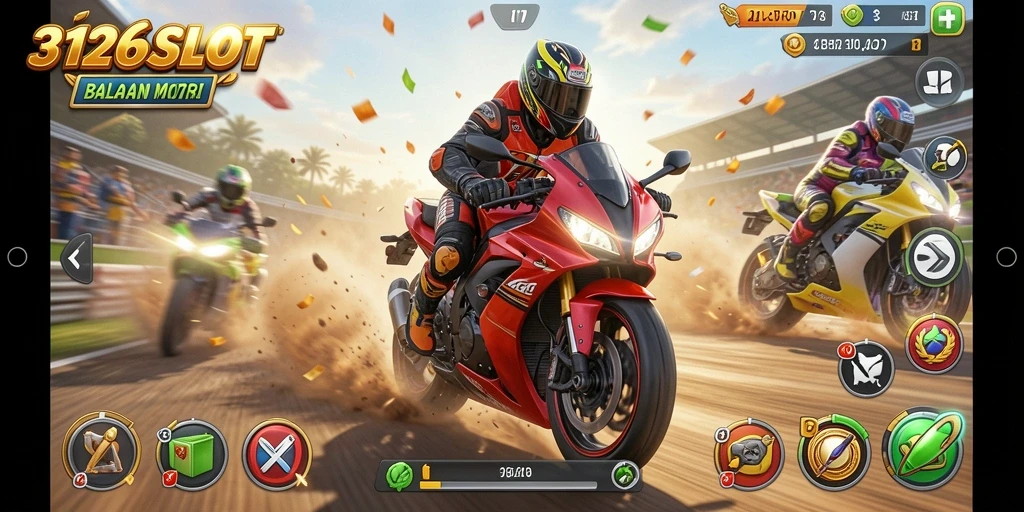 Tampilan gameplay seru dari balapan motor di 3126SLOT.