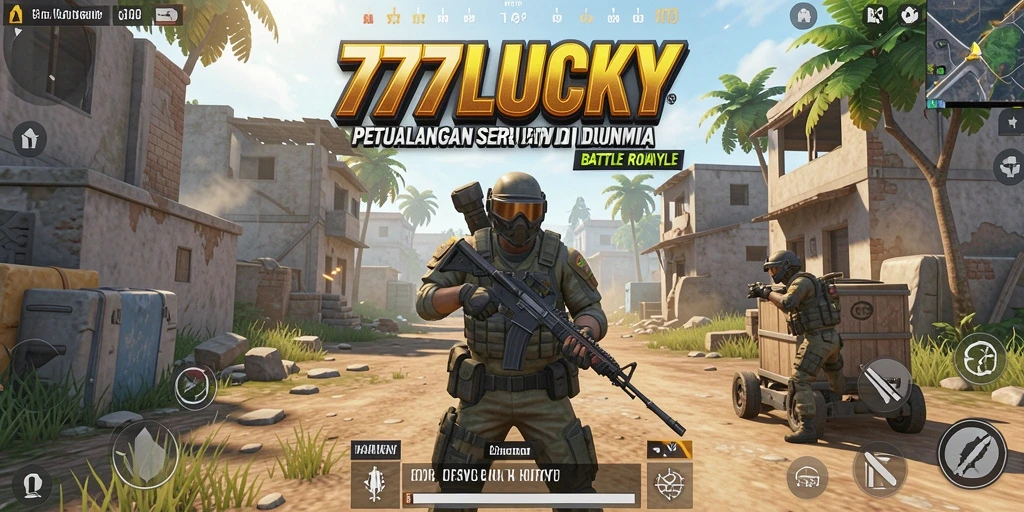Screenshot utama menunjukkan aksi seru dalam pertempuran Battle Royale.