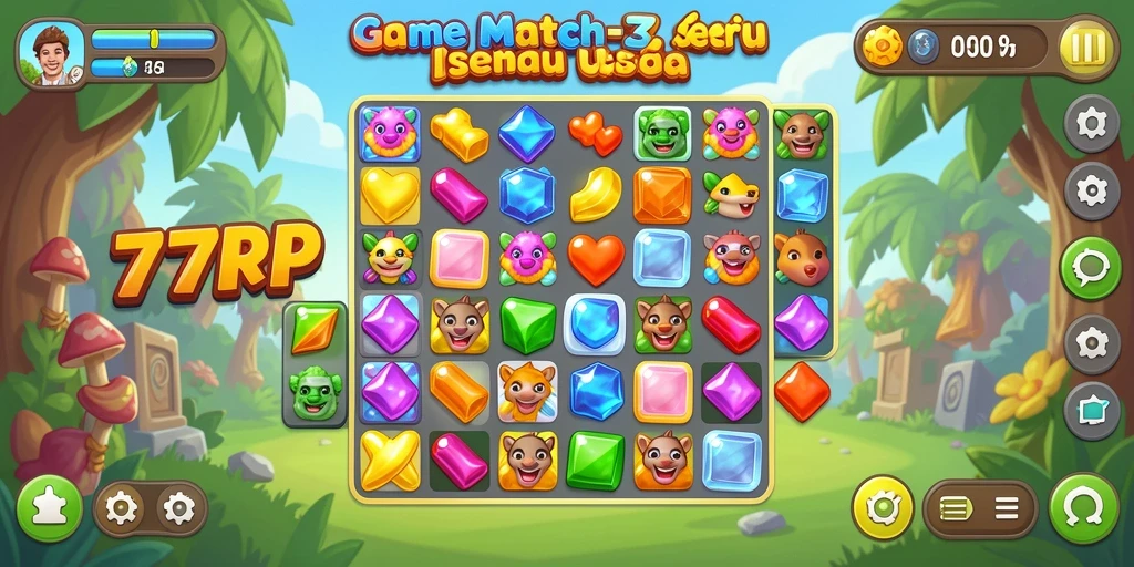 Screenshot gameplay 77RP yang menampilkan pertandingan permata seru.