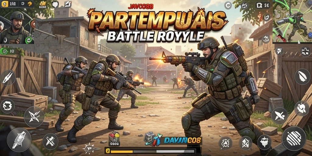 Tangkapan layar utama JAVO88 menampilkan pemain dalam pertempuran seru Battle Royale.