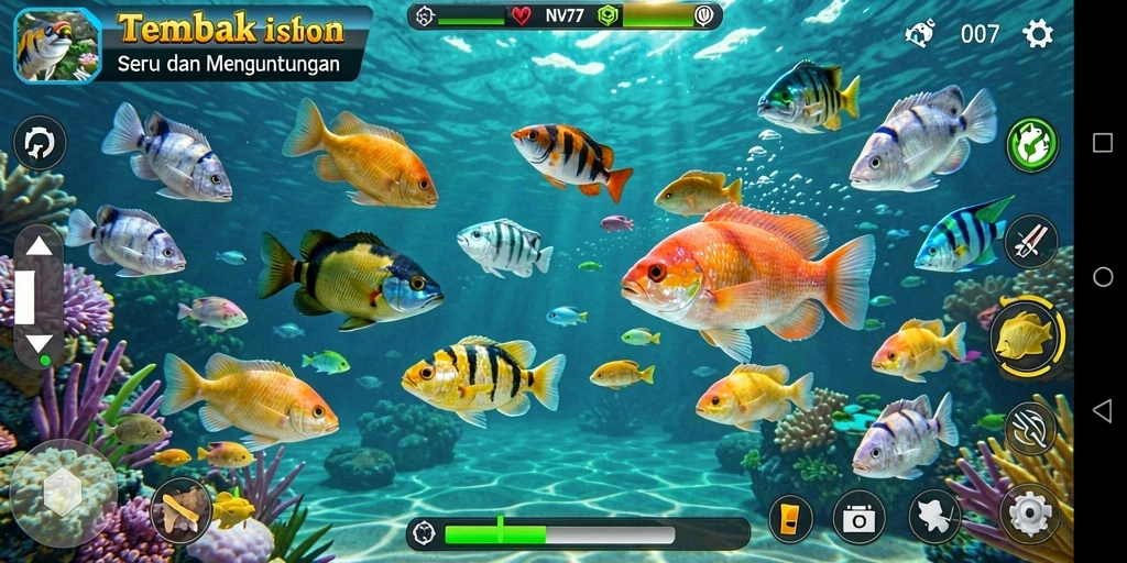 Tampilan gameplay NV77 yang menarik saat menangkap ikan.